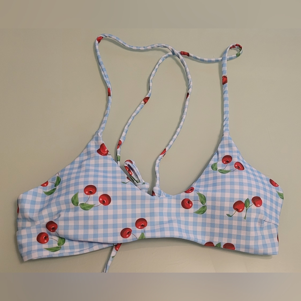 Cherry Print Blue Gingham Bikini Set SIZE SMALL - Picture 7 of 14